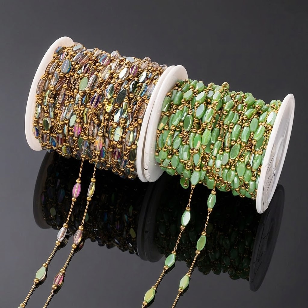Pearl Trim Chain - Cadenas de rombos de cristal con