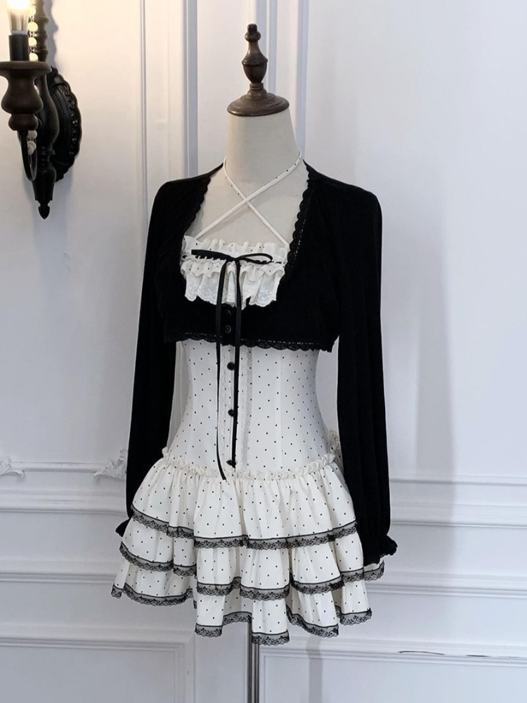 Elastic Lace Trim - Conjunto de Vestido Camisero Coquette Coreano